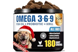 BUDDYCHEER Omega 3 for Dogs – Salmon Oil for Dogs Skin & Coat Health, Fish Oil Supplement for Dog Shedding, Itch & Hot Spot Relief, Allergy Chews with EPA & DHA Fatty Acids for Skin & Joint Support - 180 Ct