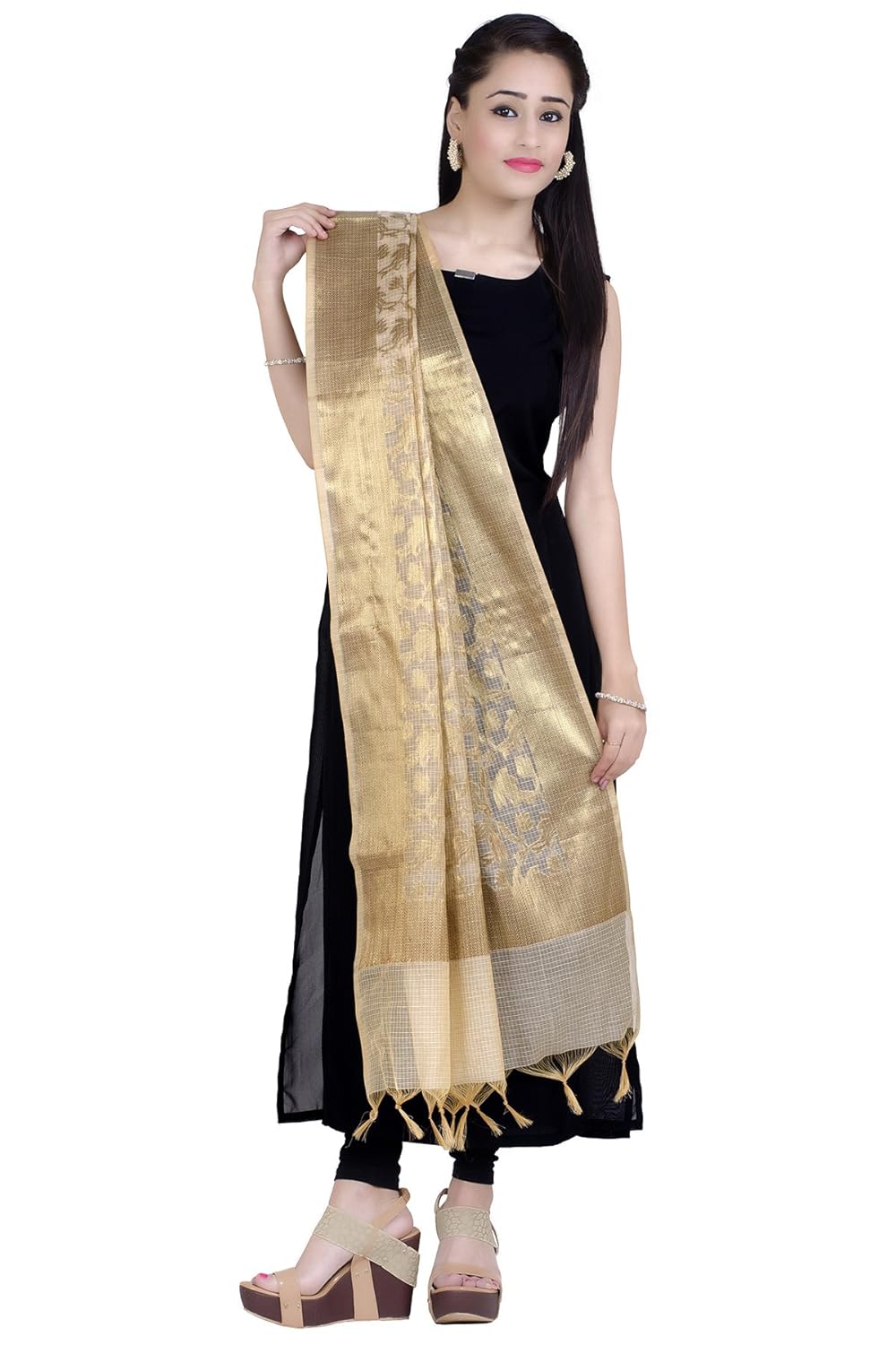 chandrakala women's chanderi zari work banarasi dupatta(d111)