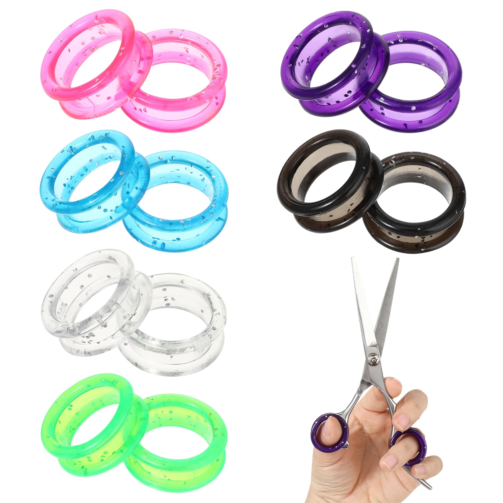 Photo 1 of 12 PCS Scissors Finger Rings Soft Silicone Scissors for Pet Grooming Scissors Accessories for Animal Hair Cutting Thumb Inserts Finger Protector Ring for Professional Barber