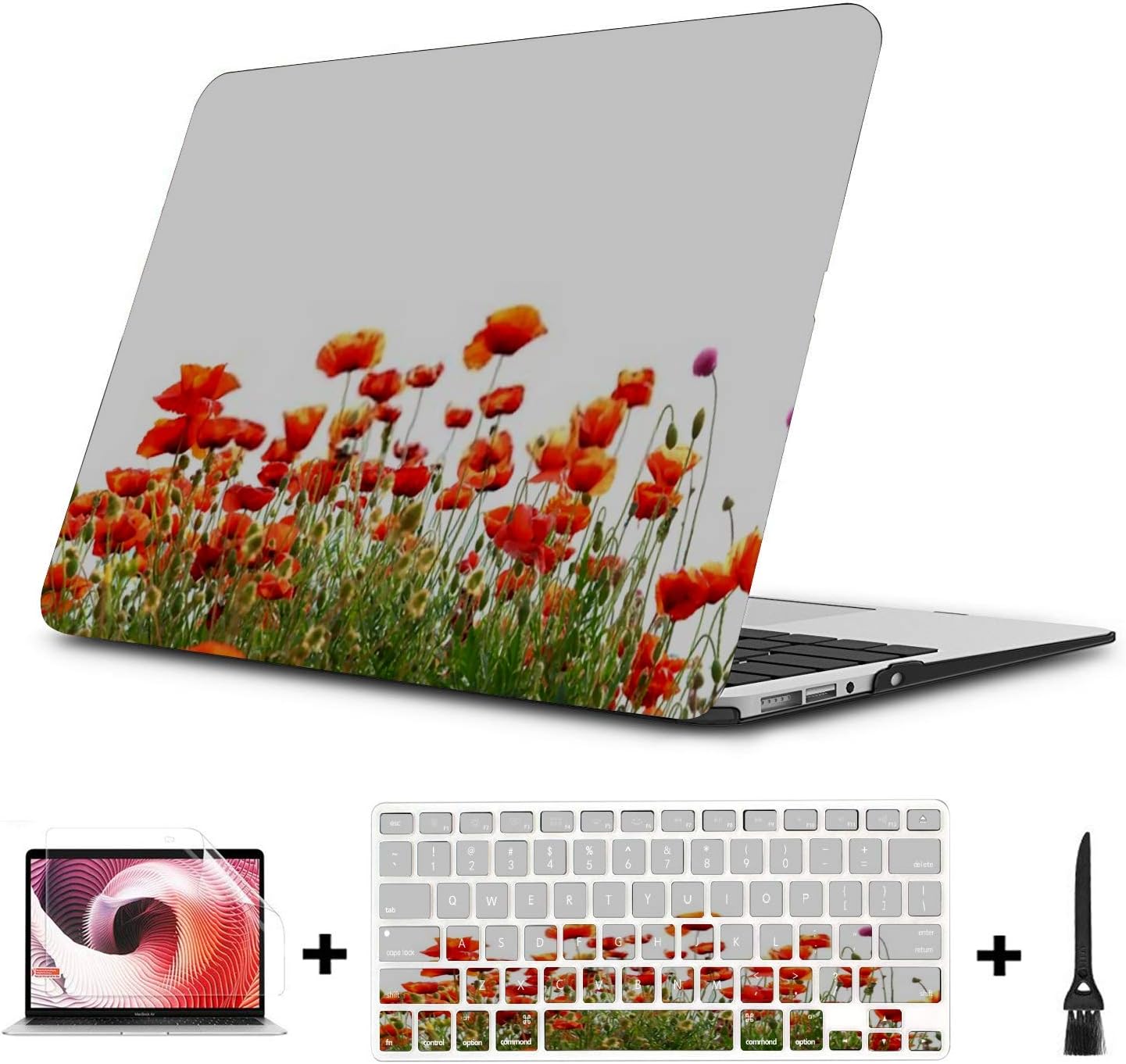 MacBook Pro Case Beautiful Red Poppies Isolated On White MacBook Retina 12" A1534 Plastic Case Keyboard Cover & Screen Protector & Keyboard Cleaning