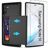 for Samsung Note 10 Case with Card Holder and (2 Pcs) HD Screen Protector, Slim Heavy Duty Dual Layer Shockproof Design & Hidden Card Slot Wallet Case for Samsung Note 10-Black