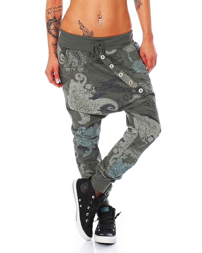 Zarmexx Trendy Damen Hose Boyfriendhose Jogginghose Haremshose Aladinhose Freizeithose Baggy Boyfriend Sport Loose Fit (Einhe