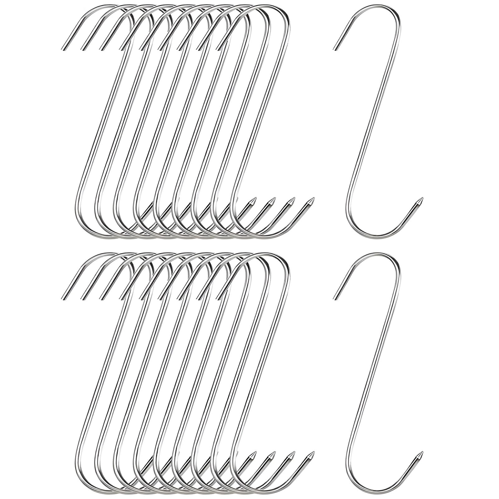 XMDROU 20 PCS S Shaped Meat Hooks, Heavy Duty Stainless Steel Hangers for Cooking, Drying and BBQ