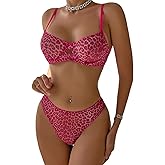 Aimedalis Sexy Mesh Leopard Print Lingerie Sets For Women Cute Bra And Panty Sets For Women