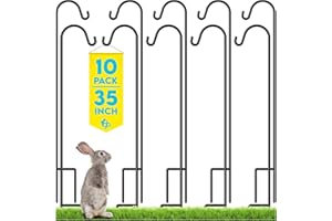 Gray Bunny Shepherds Hooks for Outdoor 35” 10 Pack, Thick Heavy Duty Bird Feeder Pole for Outside Yard, Hanging Plant Stand, Non-Hollow, Non-Adjustable, Extra Long Base Prongs for Backyard Wedding