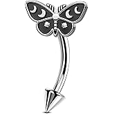 OUFER Halloween Moth Rook Eyebrow Piercing Jewelry, 316L Surgical Steel Rook Earrings for Women Men, Spooky Eyebrow Rings, 16G Curved Barbells, Halloween Body Piercing Jewelry-8mm