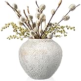 Mimorou White Ceramic Decorative Flower Vase 8.27" x 8.66" Textured Round Rustic Pottery Vintage Large Vase for Home Decor Centerpieces Living Room Christmas Decoration