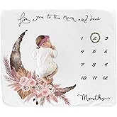 fundich Baby Milestone Blanket for Baby Girl, Newborn Monthly Milestone Blanket, Baby Growth Chart Blanket, Boho Nursery Decor for Girls, Photo Prop with Wreath&Headband 45”x40”