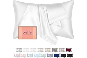 LYSHIN Mulberry Silk Pillow Cases Standard Size with Hidden Zipper, Ultra Smooth and Soft Breathable Cooling Silk Satin Pillowcase for Hair and Skin, Gifts for Women Men (Pure White, 20x26 Inches, 1 Pack)