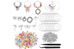 AHANDMAKER 50 Sets Wine Glass Bow Charms with 400pcs Letter Beads, DIY Reusable Personalized Drink Markers Glasses Cup Tags C