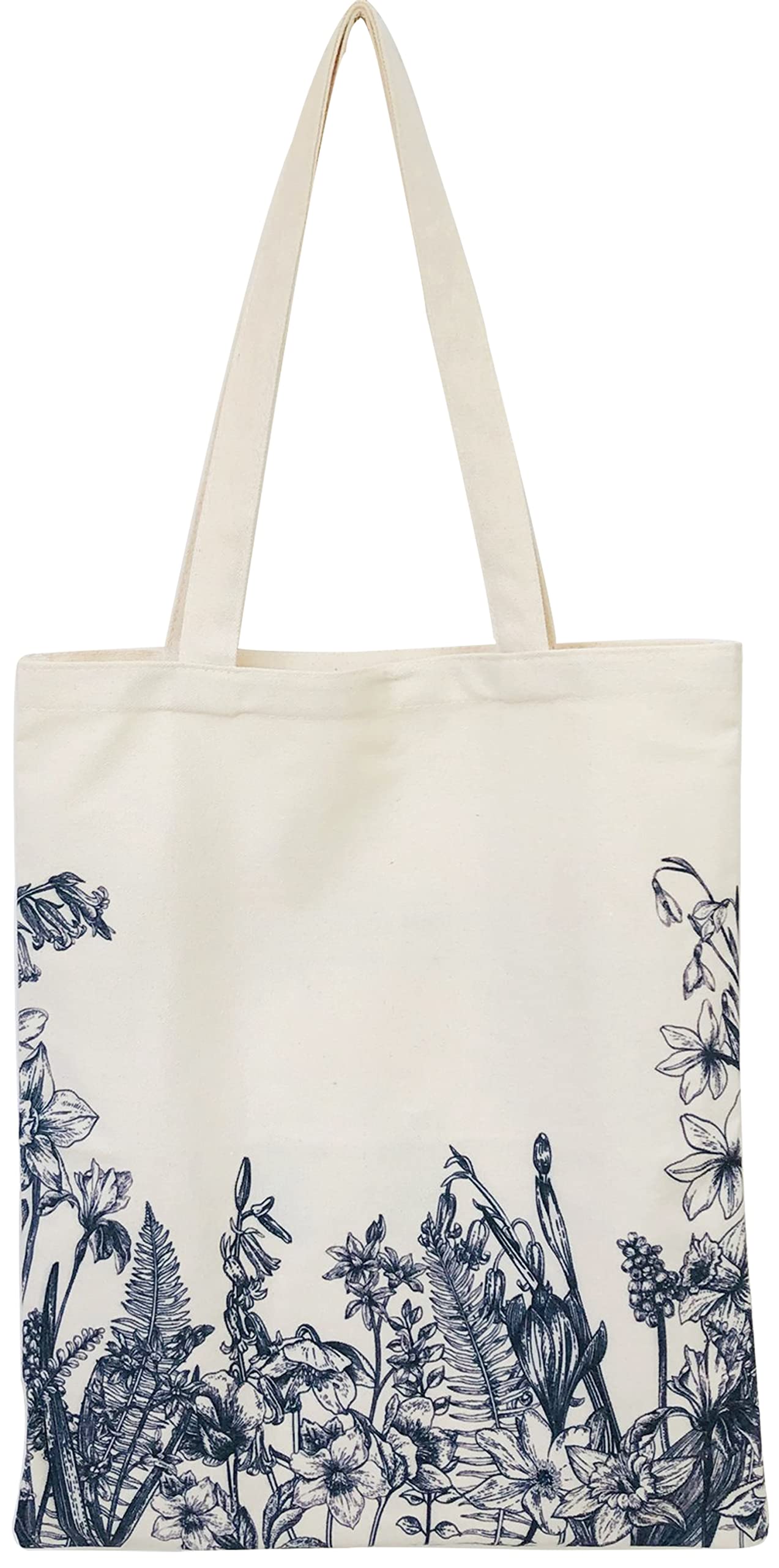 XINGNIAO Canvas Floral Botanical Tote Bag for Women Teacher, Reusable Grocery Bags, Cute Cat Tote Bags Aesthetic for Shopping