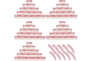 Refillable Cosmetic Sample Jars - 100 Pack 10g (0.35oz) Pink Small Travel Containers with Lids + 10 Mini Makeup Spatulas - BP