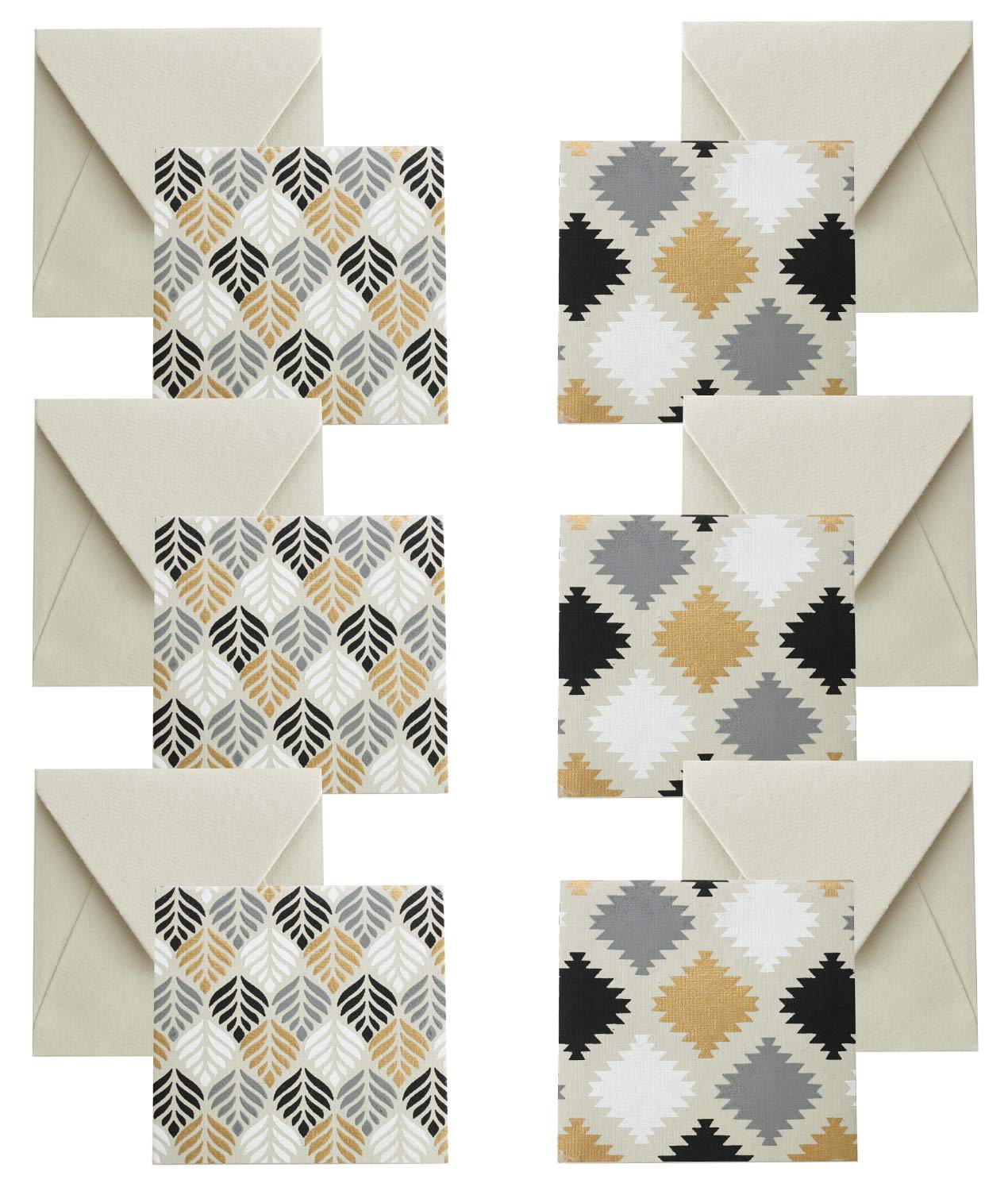 Emartbuy Pack of 6 Handmade Paper Envelopes With Notecard 8 x 8 cm Black Gold