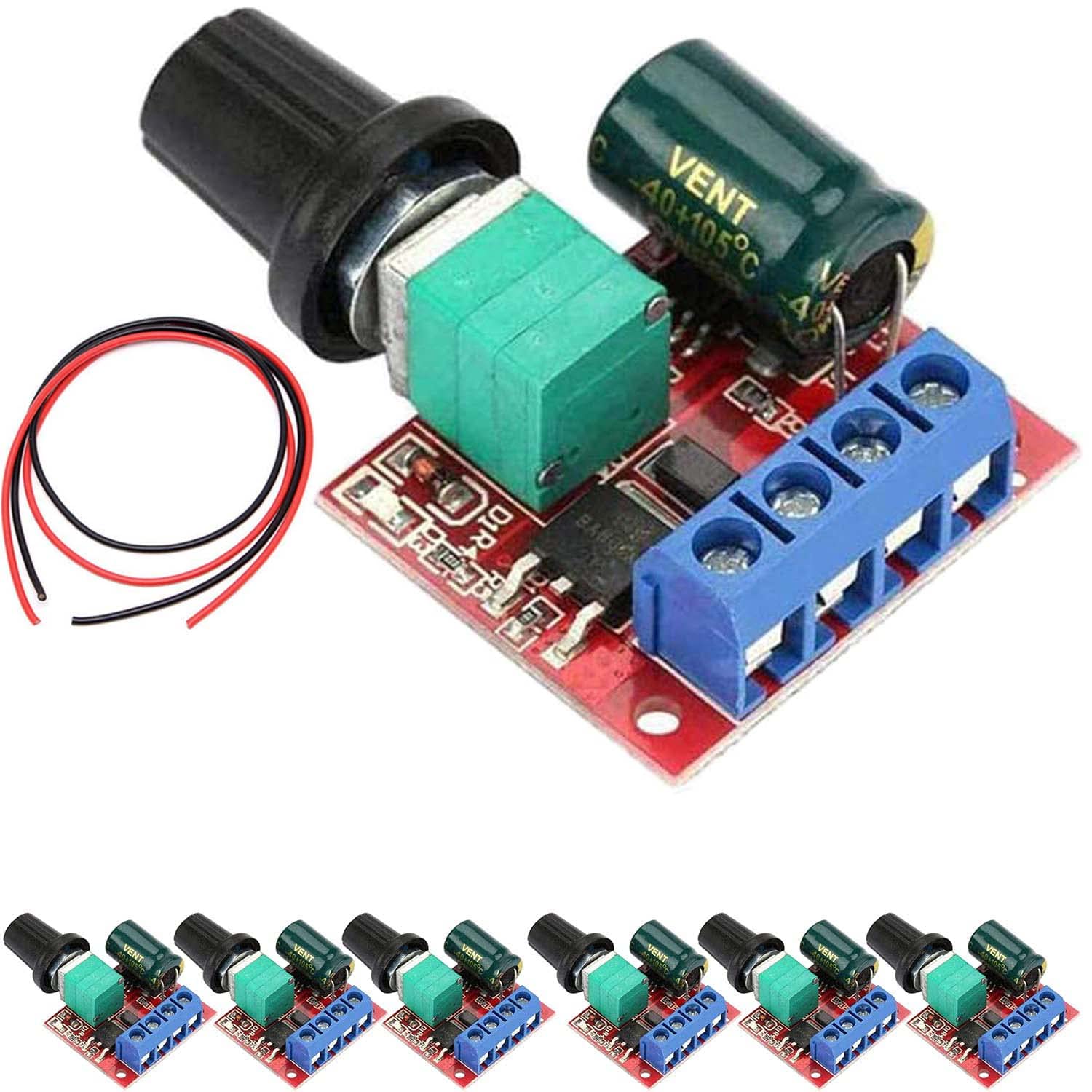 VISSQH 6 pcs 5v 6v 7.2v 12v 24V 5A PWM DC Motor Governor,DC 5V-35V 5A Speed Adjustable Switch Module, DC 12V Variable Voltage Regulator Dimmer Governor Switching with LED Indicator and Switch
