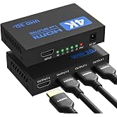 HDMI Splitter 1 in 4 Out 4K 30Hz HDMI-Splitter for 4 Monitors | with USB to DC Power Cable, 4 Way HDMI Distribution, Multi HDMI Adapter for PC/Laptop/HDTV/Projector, Mirror Only, Not Extend
