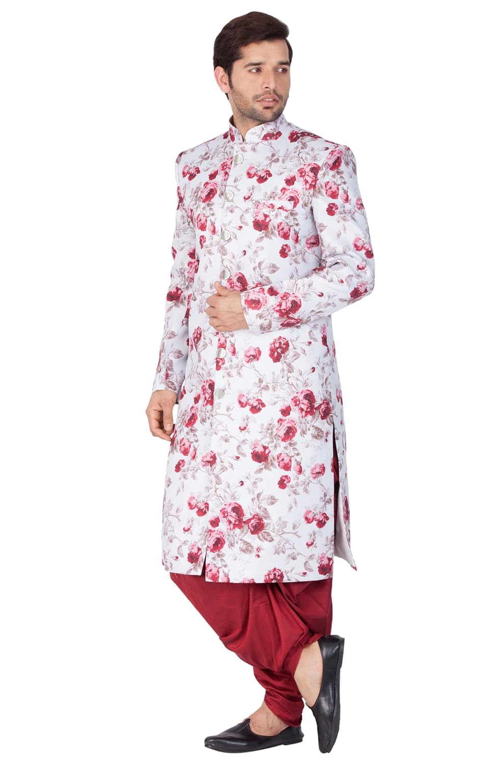 vastramay men cotton blend sherwani set (lavender grey_vasmsw014ncdma)