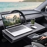 AUEOTUAR 2 in 1 Car Steering Wheel Desk Tray &amp; Car Seat Gap Filler Organizer, Foldable Carbon Fiber Look Adjustable Car Tray, for Laptops, Eating Food, Writing, Entertainment