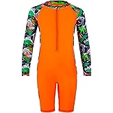 Curi Seakers Boys UPF 50+ One-Piece Rash Guard Swimsuit Artist Print Zip-Front Sunsuit