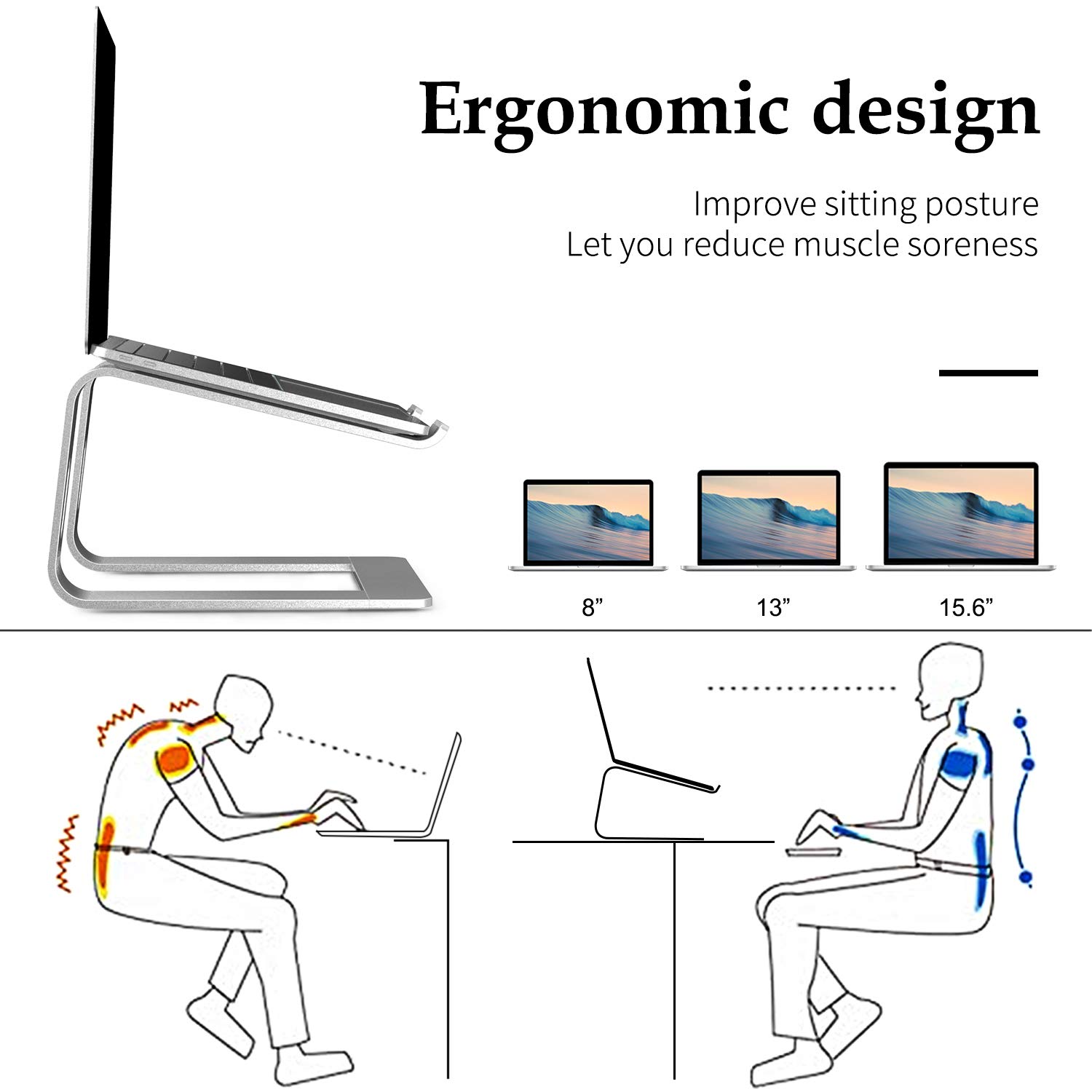 Soporte para Portátil, Soporte Ordenadores Portátiles, Soporte para Laptop para Aluminium, Bases de Portátiles para Notebook PC Laptop MacBook, Mesa para Ordenador para 11-17 Pulgadas
