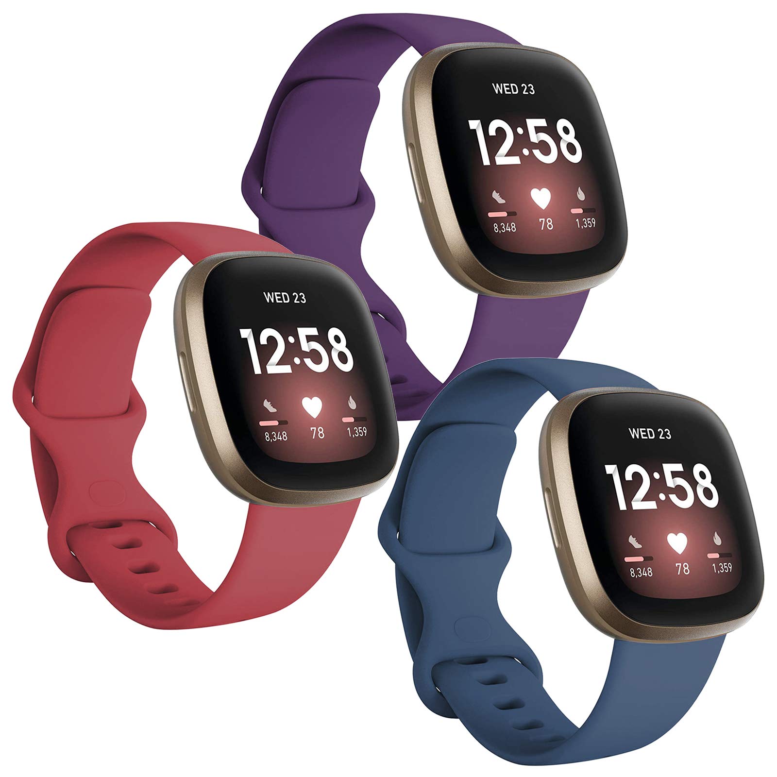 FunBand Compatible with Bands Versa 3/ Versa 4/ Fitbit Sense Strap,Soft Silicone Fitness Sports Replacement Wrist Strap Bracelet for Versa 3/ Versa 4/ Fitbit Sense Smart Watch (3 Pack)