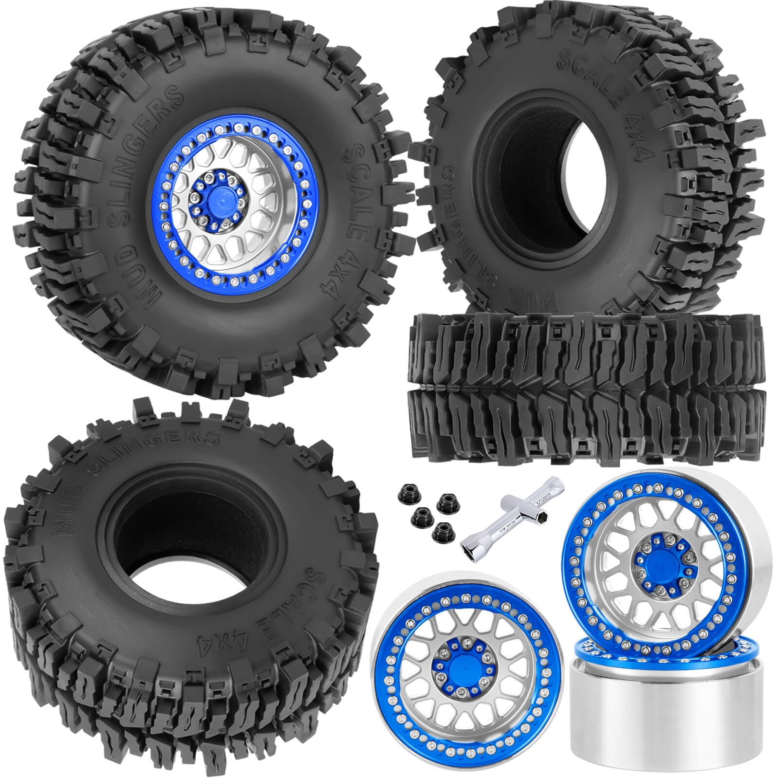 Photo 1 of BRCatWPark Aluminum 2.2 Wheel Tires for 1/10 SCX10 SCX10 II SCX10 III SCX10 Pro TRX4 TRX6 Gen7/8 D90 VS4-10 MST CFX RC Crawler Car,2.2 Beadlock Wheel Off Road Buggy Rally RC Truck Tires,Silver