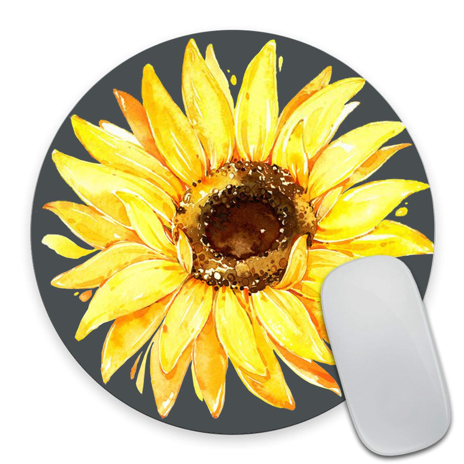 Wasach Sunflower Mouse pad Mousepad Watercolor Floral Desk Decor Mouse Pads Round Mouse pad Sunflower