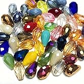 Honkoolly 200pcs Teardrop Crystal Glass Beads 4x6mm Vertical Hole Faceted Glass Teardrop Spacer Beads for Bracelets Necklace Earring DIY Jewelry Making Craft(Mix Colors)