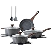 SENSARTE Nonstick Cookware Set 13-Piece, Non Stick Pots and Pans Set with Swiss Granite Coating, Healthy Kitchen Cooking Set, Stay-Cool Handles, PFOA Free