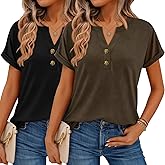 Women Tops 2 Pack Shorts Sleeve Shirts V Neck Henley Tops Spring Summer Trendy Casual Blouses Vacation Women Clothes 2026