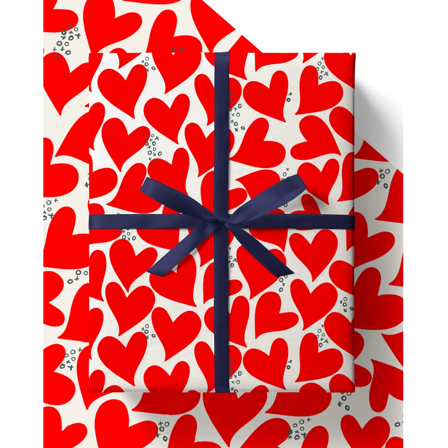 Red Hearts Wrapping Paper - HUGE 43% BIGGER [84cm x 60cm] Premium Eco Red Hearts Gift Wrap Sheets for Anniversary, Wedding, Birthday, Valentines Day, Husband or Wife (4 Sheets & 4 Tags)