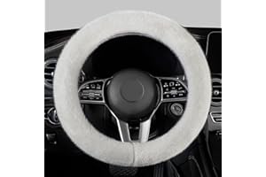 LACDL Fuzzy Winter Steering Wheel Covers for Women, Warm Cute Fluffy Car Wheel Cover for Sedan Suv, Super Soft Furry Girly Auto Plush Car Handle Cover for Cold Weather, White, 14-15inch, Standard Size