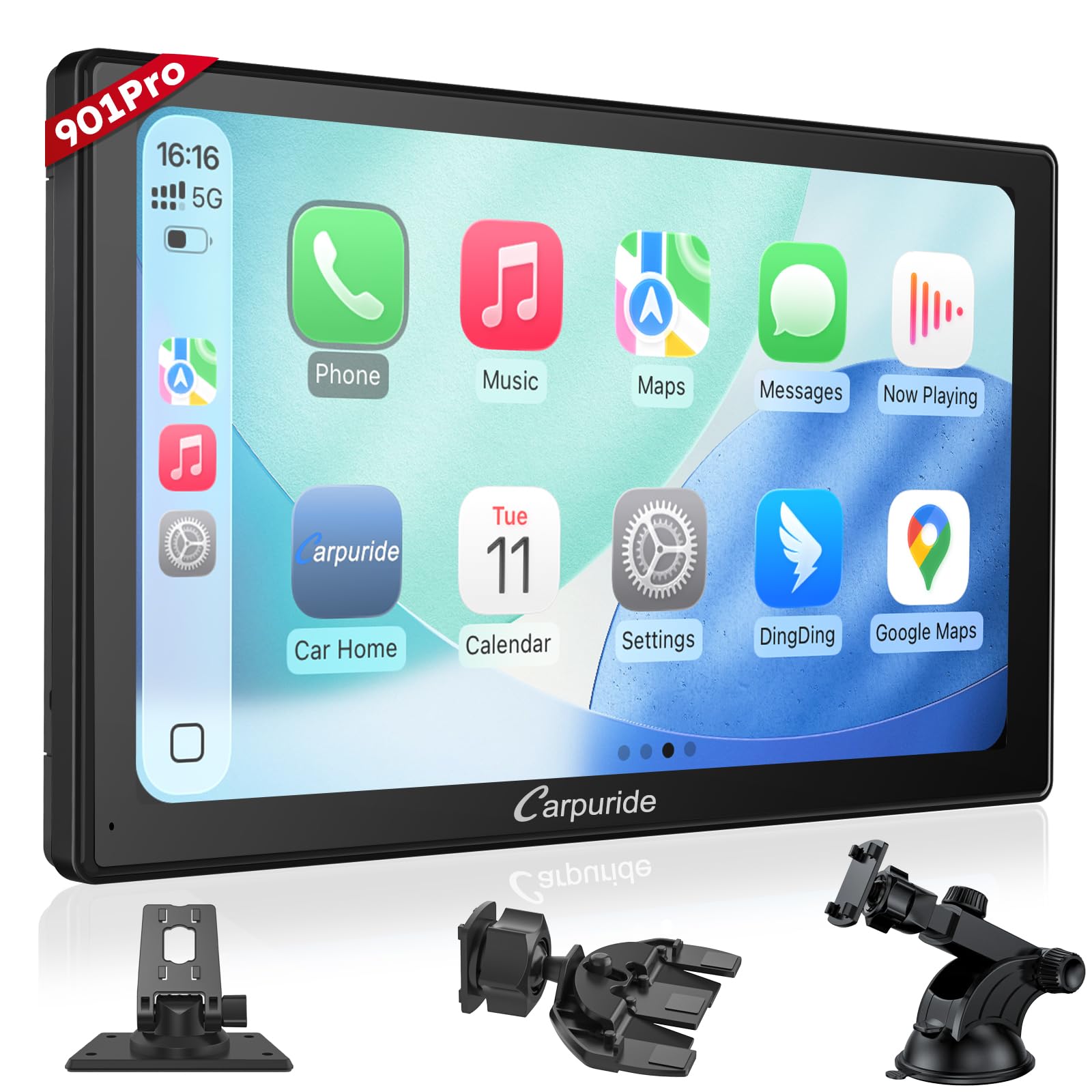 Photo 1 of CARPURIDE W901 Pro with Wireless Bluetooth Transmission Portable Carplay & Android Auto Car Stereo, 1080P Touch Screen, Mirror Link/GPS/Siri/FM, with 3 Bracket