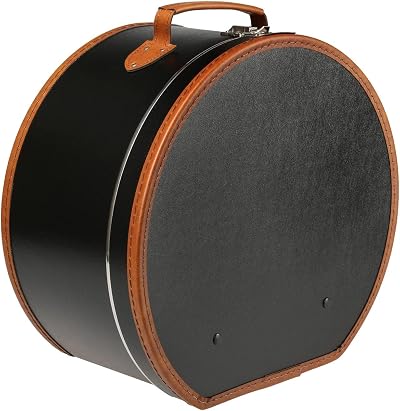 Lierys Black Large Round Hat Box 50x22x47cm Imitation Leather Storage Handle
