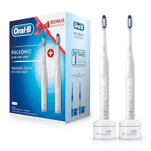 Oral-B Pulsonic Slim One 2900 Elektrische Schallzahnbürste mit 2. Handstück, Für weißere Zähne in 2 Wochen, weiß