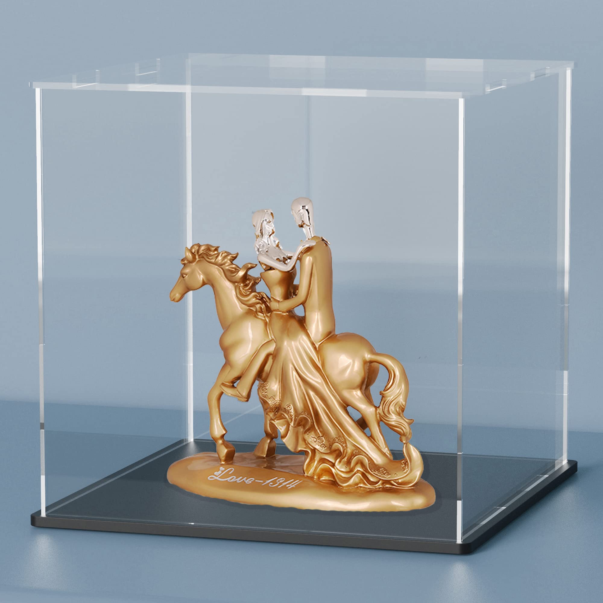 Photo 1 of HEMYLU Acrylic Box with Matte Black Base, Simple Self-Assembly Clear Acrylic Display Case, 9 Inch Cube Dustproof Showcase with Lid for Collectibles, Toys and Jewelry (8x8x9.6 inch)