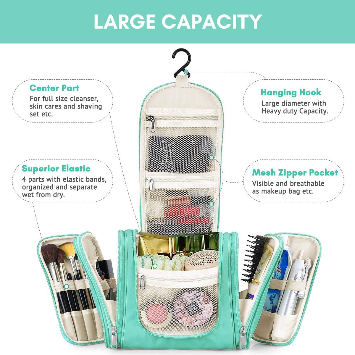 Extra Large Hanging Toiletry Bag for Women and Men, Travel Toiletries Organizer for Kids and Girls, Heavy Duty Cosmetic Makeup Bag with Hook, Waterproof Shaving Kit Bag Bathroom Shower Bag: Clothing