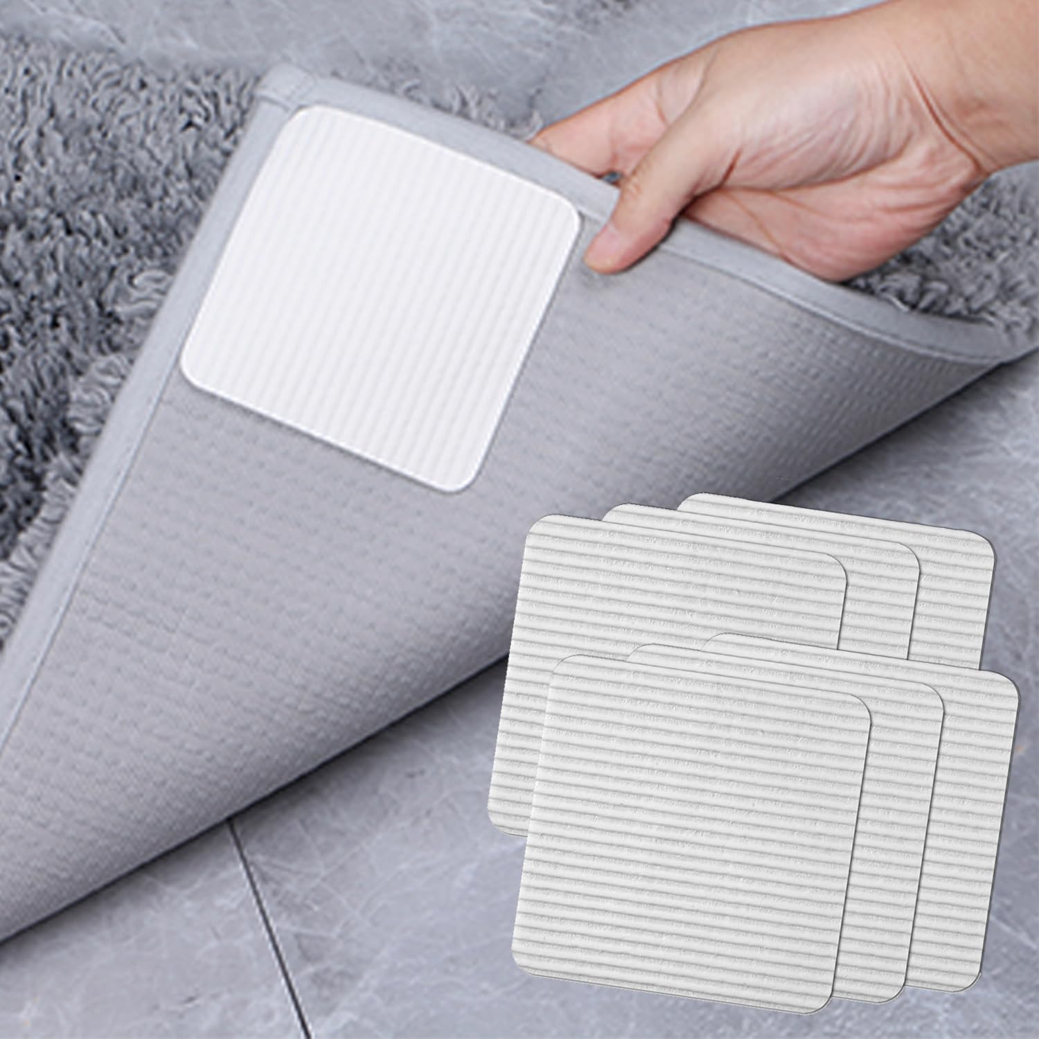 FuKuEn Anti Slip Mat Grippers for Rugs on Wooden Floors Vacuum Tech Rug Pad Gripper Washable Cuttable Reusable Carpet Grippers Non Slip Rug Pads Keep Your Rug in Place 6 pieces