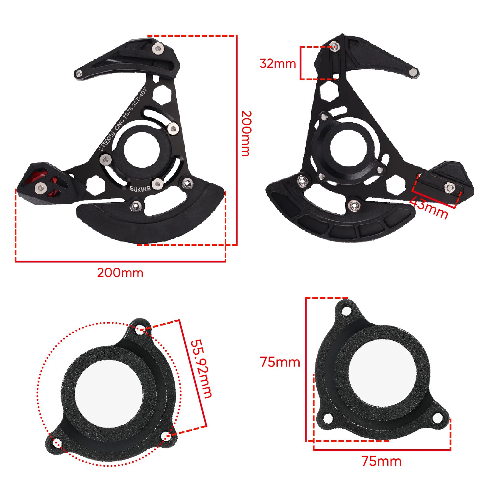 BESNIN Chain Guide 32-40T Single Disc MTB Chain Guide High-Strength Aluminum Alloy Mountain Bike Chain Guard for ISCG05 Mounting Systems - view 3