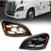 LED Headlights Assembly Fit for 2008-2017 Freightliner Cascadia | Left Driver Side and Right Passenger Side Headlamps Black Housing Head Lamps Replacement A0651907002 A0651907003