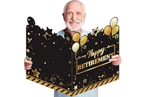 Tiamon Large Greeting Card 25 x 16 inch Giant Guest Book Jumbo Retirement Card Big Happy Birthday Card Oversize Plastic Custom Card for Women Men Party Decorations (Black, Gold, Retirement)