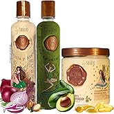RITUAL BOTANICO KIT 3 Crecimiento Acelerado Ultra Reparador S.O.S de Origen Botánico: Shampoo de Cebolla, Mascarilla para el Cabello Bomba Capilar, Acondicionador Intensivo PLEX (+ OBSEQUIO TRENDY)