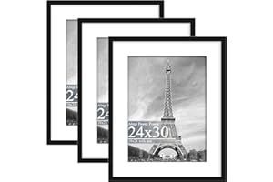 Abtgt 24x30 Frame Set of 3, Display Pictures 18x24 with Mat or 24x30 Without Mat, Vertical & Horizontal Wall Decoration Picture Frame for Photos, Posters & Art Prints, Black