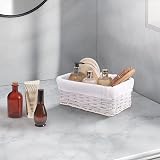 Woodluv White Small Woven Storage Basket with Removable Liner 30x18x12 cm view 4