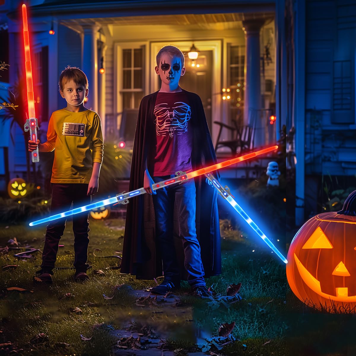 VATOS Wiederaufladbare Lichtschwerter 2er Set für Kinder, 2-in-1 Retractable LED Laserschwert mit 15 Farben & Dynamischem Sound, für Kostüm Cosplay Geburtstagsgeschenk und Rollenspiel 6