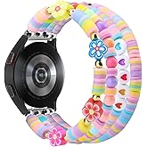 Alociaga Beaded Bracelet Compatible for Samsung Galaxy Watch 7/6/5/4 40mm 44mm/Watch 5 Pro 45mm/Watch 4 Classic 46mm 42mm, Cute Fancy Handmade Elastic Stretch Strap for Women