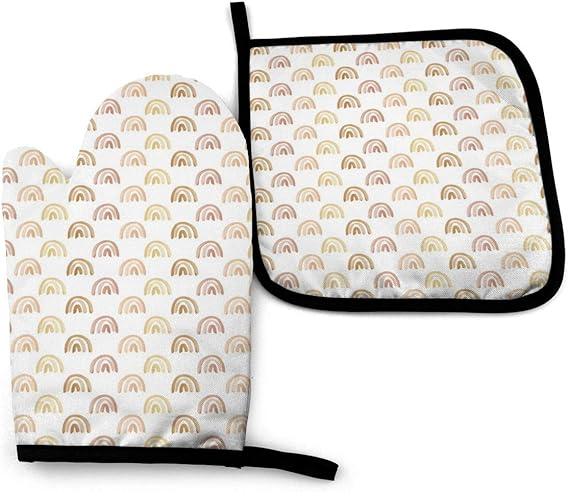 Amazon.com: Golden Watercolor Rainbow Oven Mitts & Pot Jacket Durable