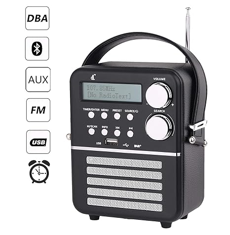 D & L Mini DAB-Küchenradio mit UKW-, Bluetooth- und USB-Wiedergabe, Timerfunktion und Weckfunktion mit Akku (1800 mAh)