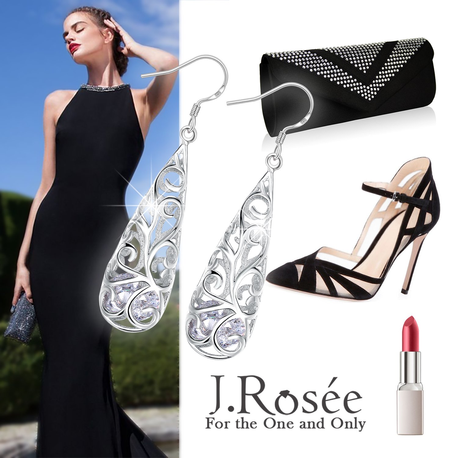 Ohrringe Damen,J.Rosée 925er Sterling Silber, 5A Zirkonia Schmuck Ohrhänger exquisite Geschenk-Box für Frauen Mädchen Freundin Mutter Tochter