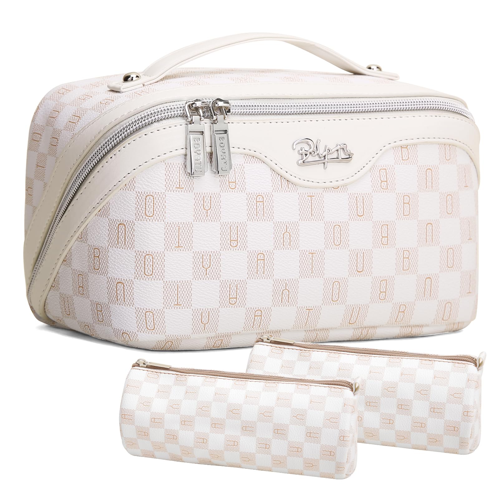 Photo 1 of BOYATU Travel Makeup Bag Cosmetic Bags for Women: 3 Pcs Set Portable Make up Bag with Handle