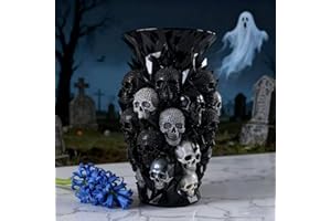 Gothic Resin Skull Vase Ornament, Skeleton Flower Holder for Fresh or Dried Flowers, Dark Halloween Home Decor Accent for She